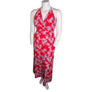 Red Floral Halter Maxi Dress Size L